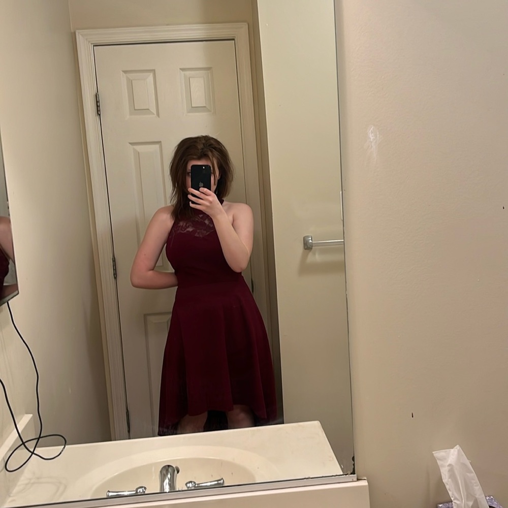 High-Low Red Mesh/See Through Top Dress